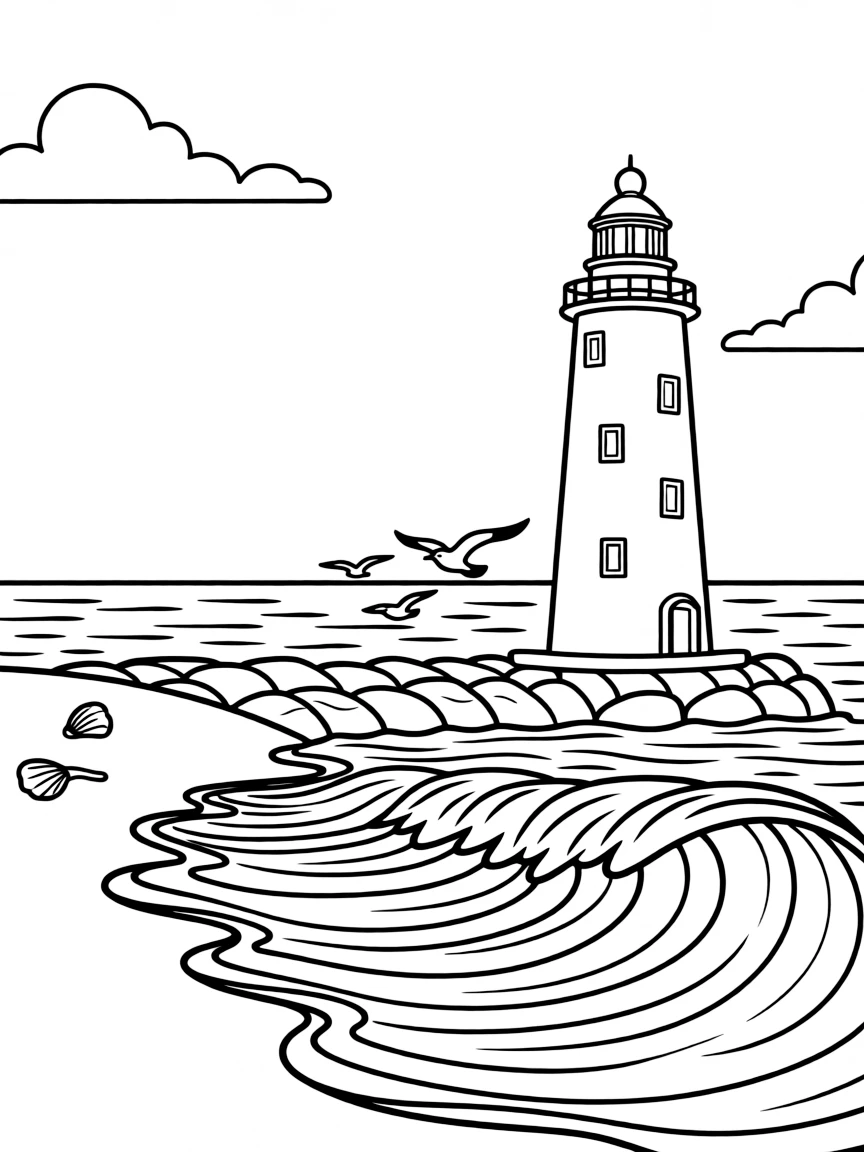 (Ohio) Lake Erie with a lighthouse and waves