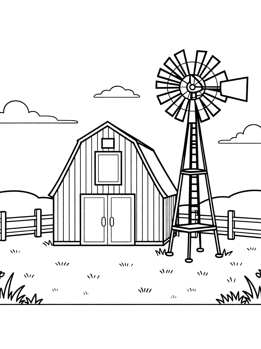 (Ohio) A barn with a windmill on an Ohio farm