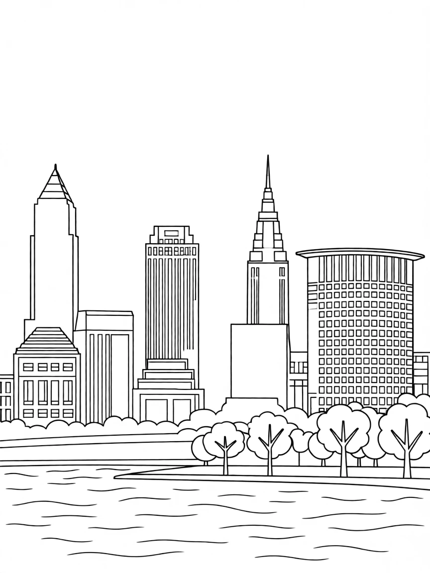 (Ohio) A Cleveland skyline with tall buildings