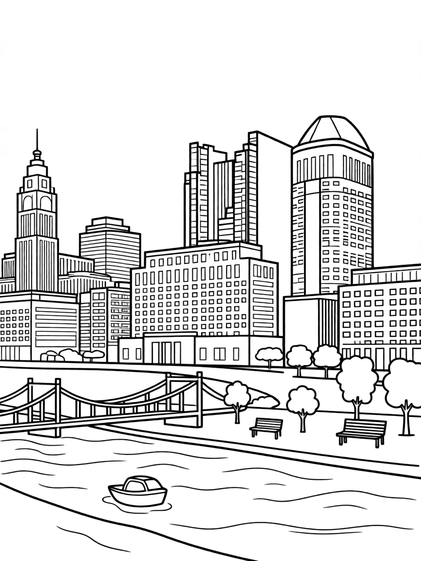 (Ohio) A Columbus cityscape with Scioto River