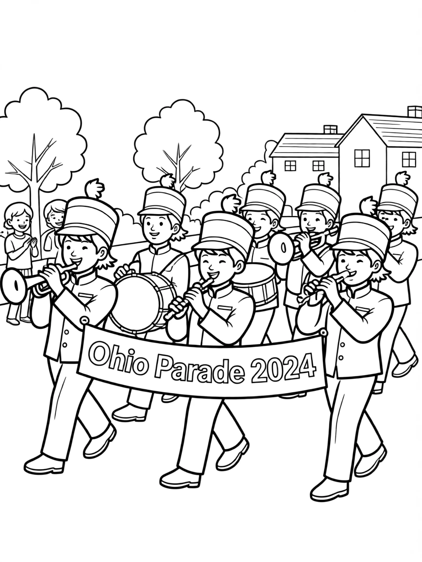 (Ohio) A cheerful marching band in an Ohio parade