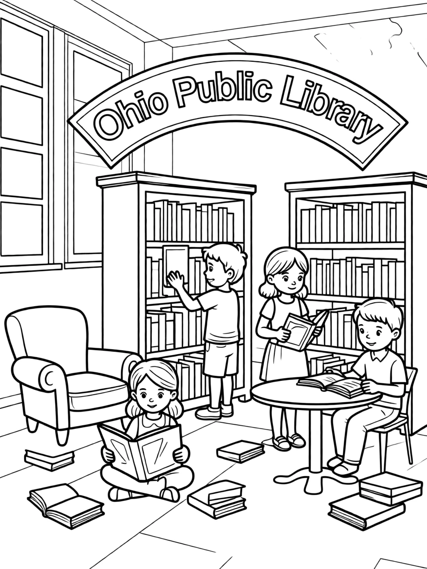 (Ohio) A library with kids reading in Ohio