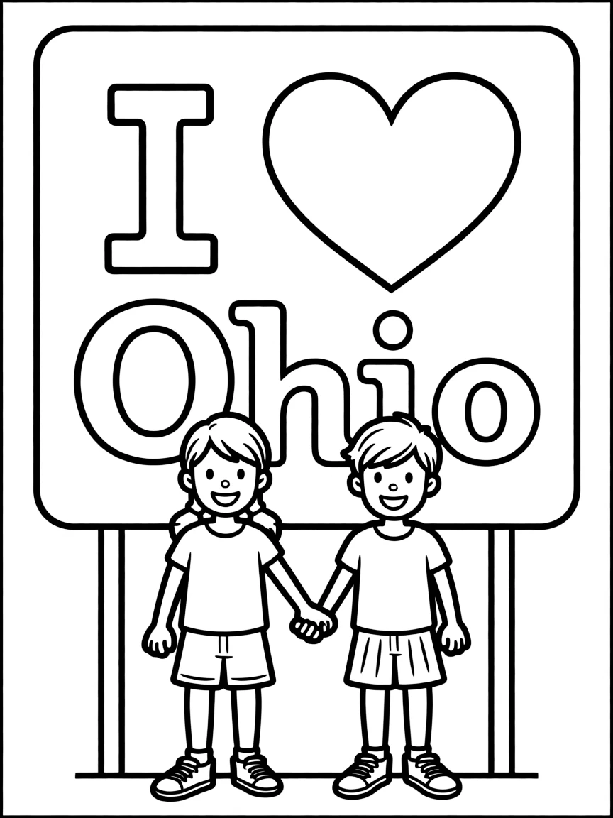 (Ohio) Kids holding hands in front of an “I ♥ Ohio” sign