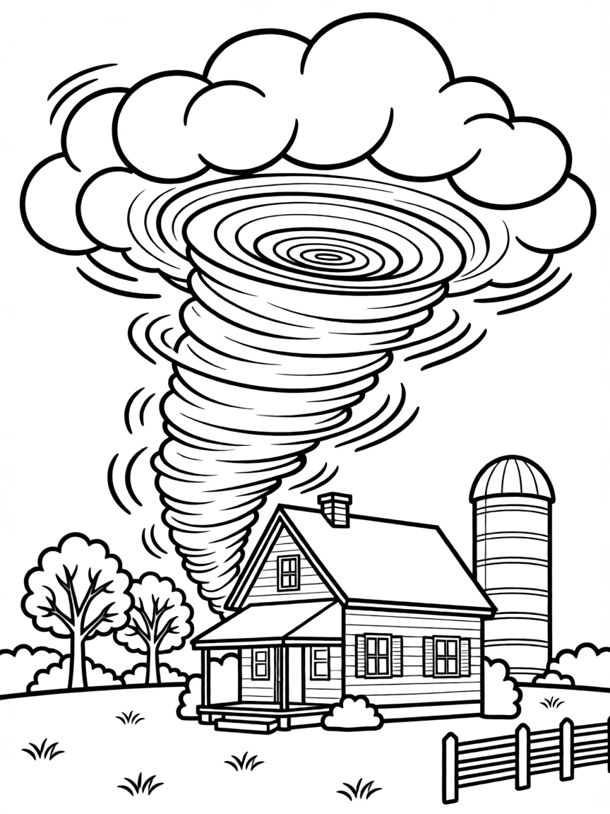 (Oklahoma) Tornado with a farmhouse and storm clouds