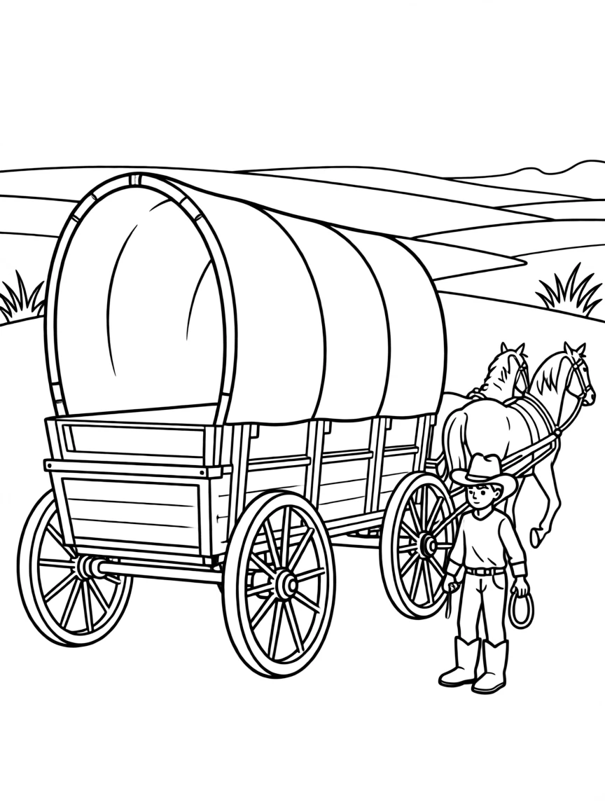 (Oklahoma) Covered wagon on the Oklahoma plains