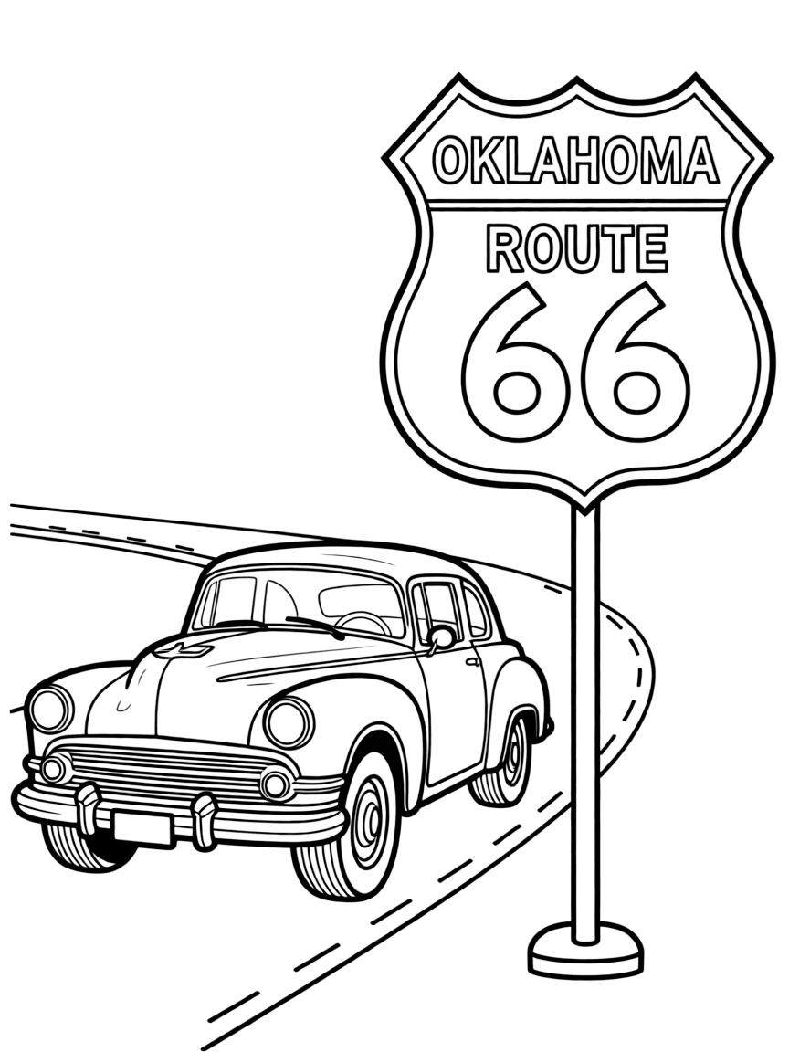 (Oklahoma) Route 66 sign with a vintage car