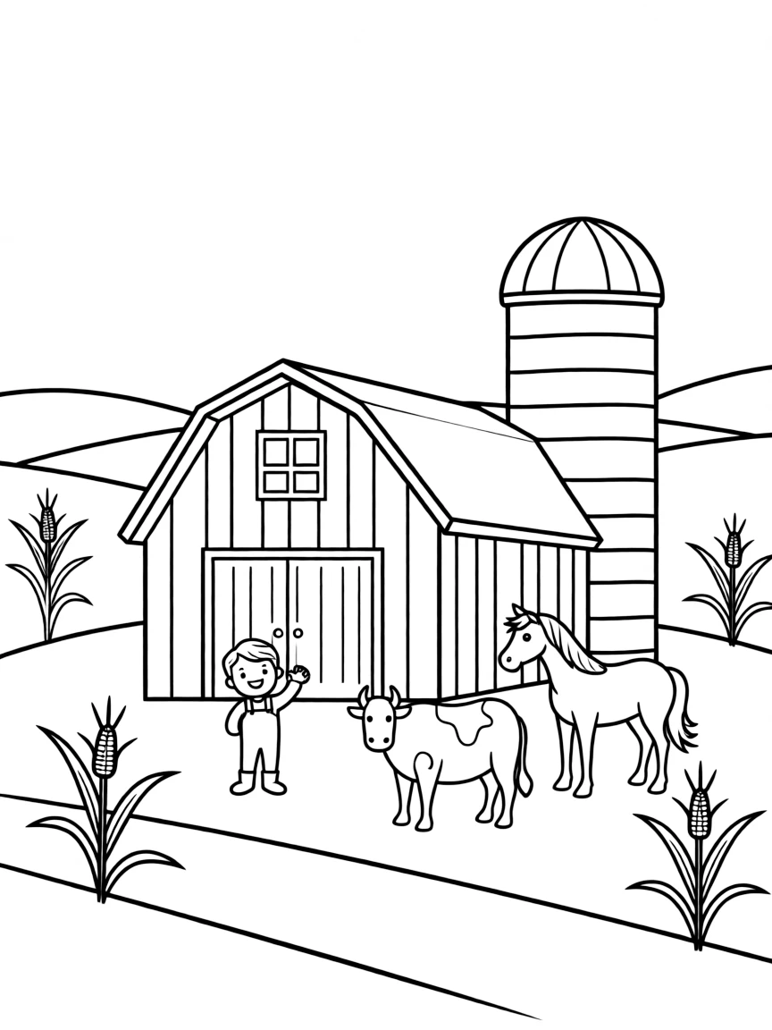 (Oklahoma) Oklahoma farm with a barn and silo