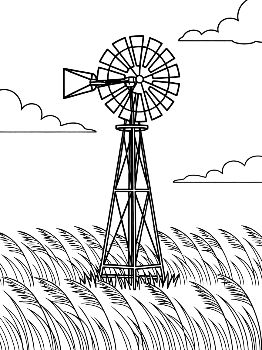 (Oklahoma) Windmill and waving prairie grass
