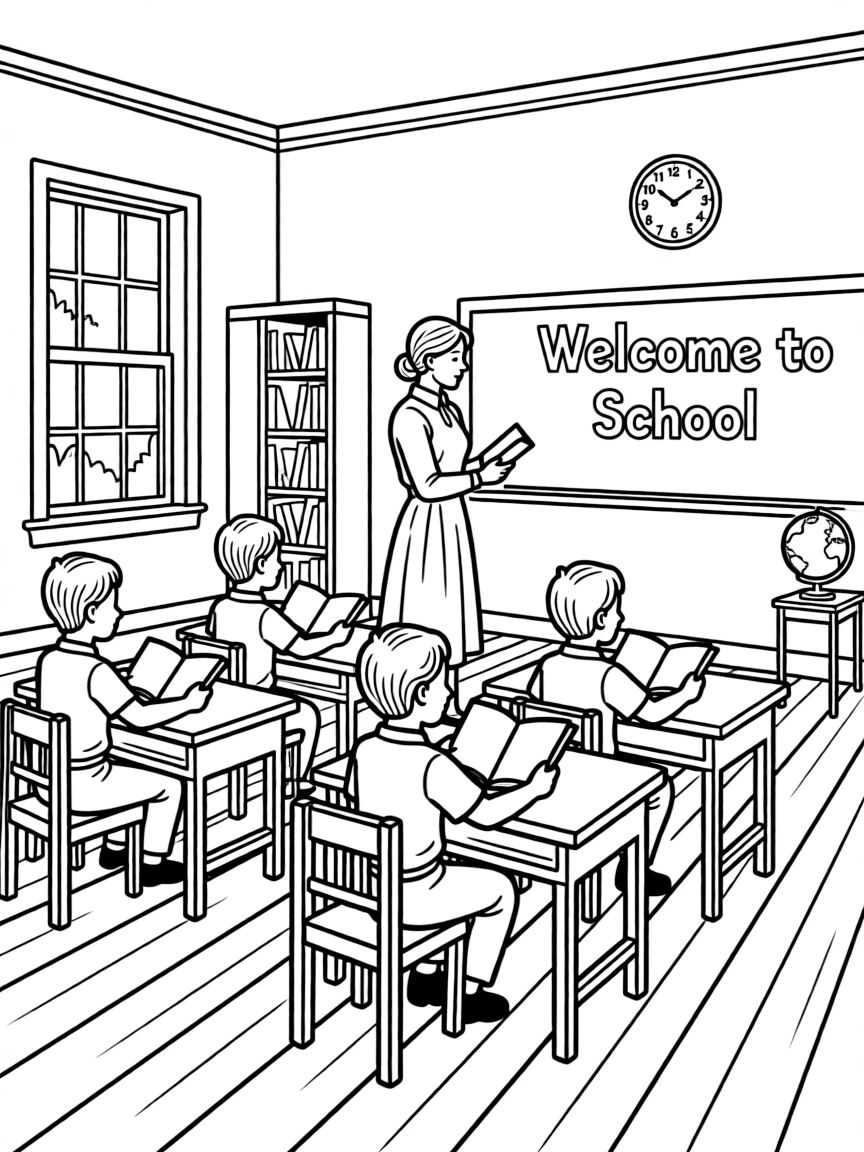 (Oklahoma) Students reading books in a one-room schoolhouse