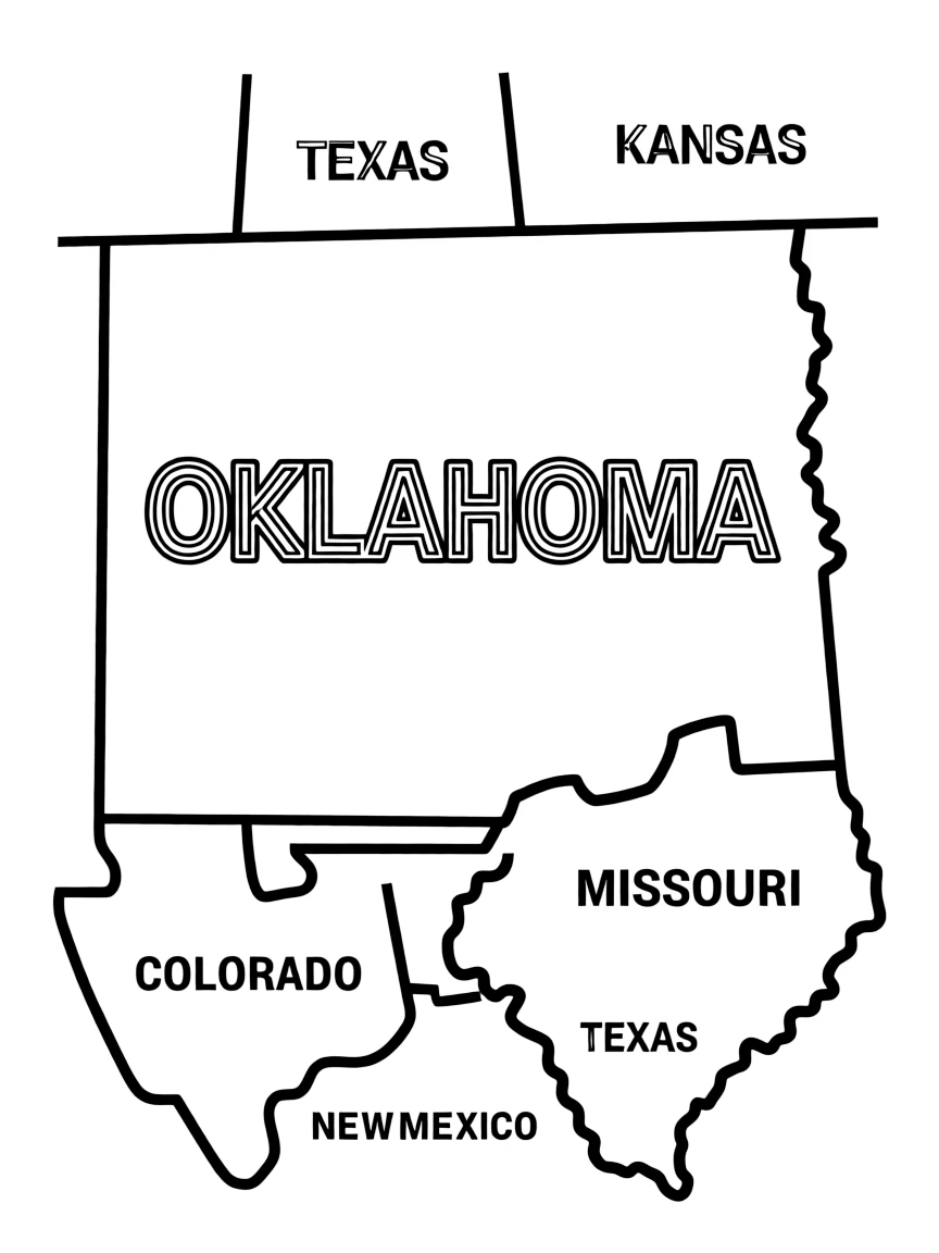 (Oklahoma) Simple map showing Oklahoma and nearby states