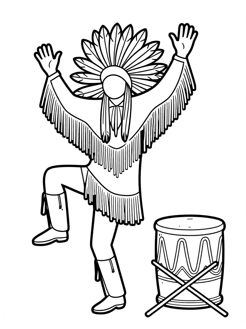 (Oklahoma) A big drum and powwow dancer silhouette