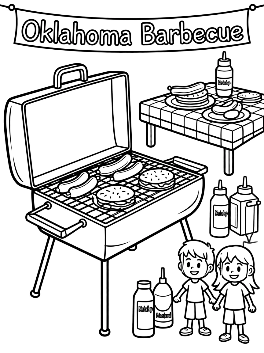 (Oklahoma) Barbecue grill with hot dogs and burgers