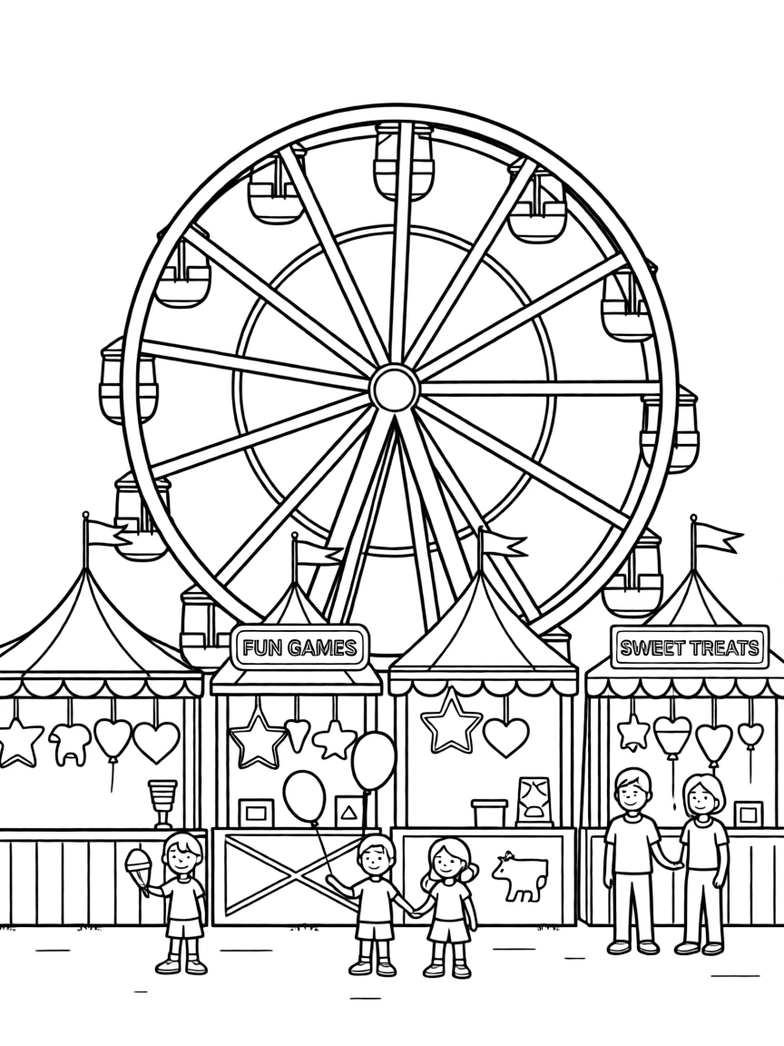 (Oklahoma) A fairground with Ferris wheel and booths