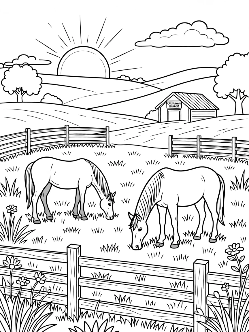 (Oklahoma) Horses grazing in an open pasture