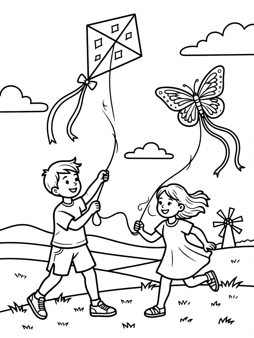 (Oklahoma) Children flying kites on a windy Oklahoma day