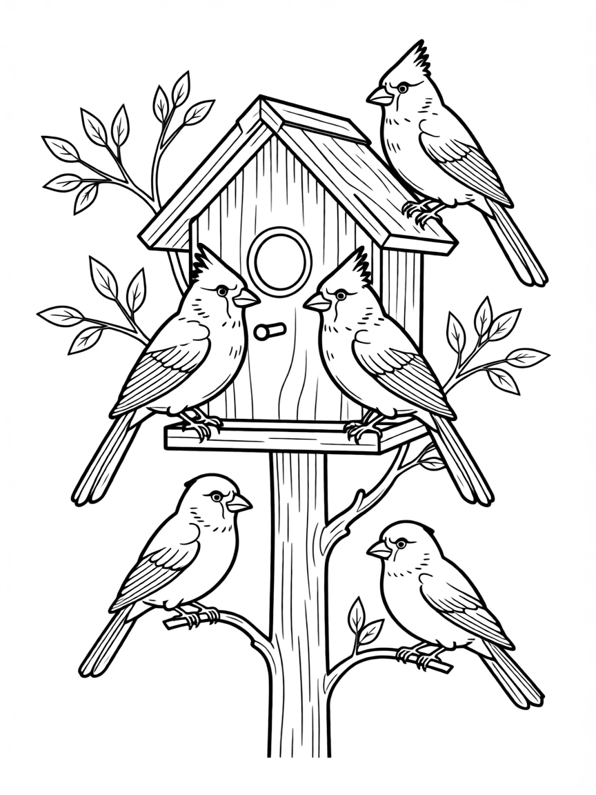 (Oklahoma) Birdhouse with cardinals and bluebirds