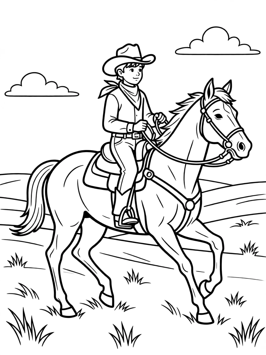 (Texas) A cowboy riding a horse on the prairie