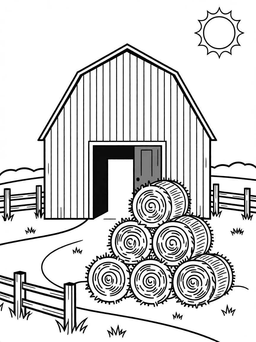 (Texas) A country barn with hay bales