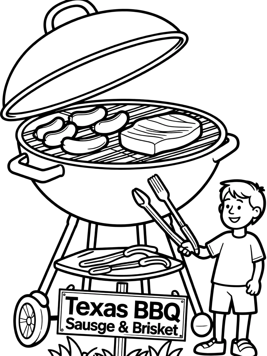 (Texas) A BBQ grill with sausage and brisket