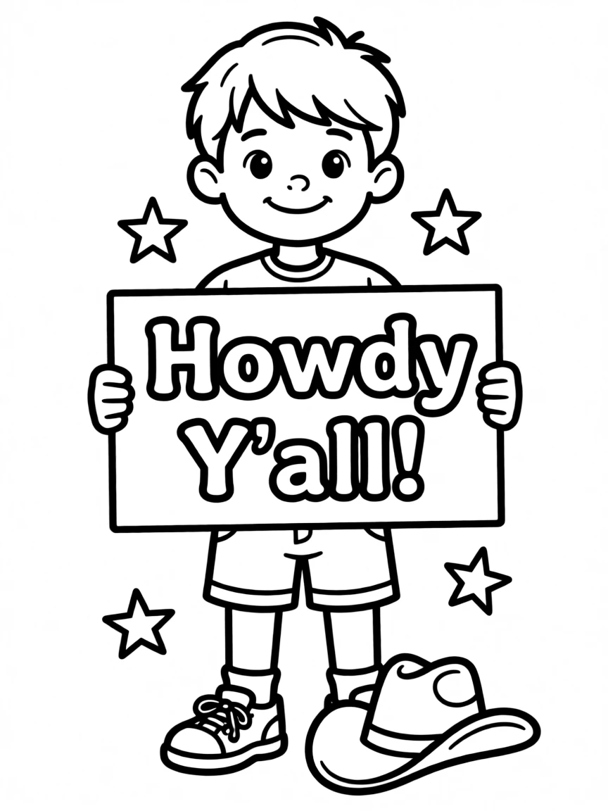 (Texas) A child holding a "Howdy Y'all!" sign
