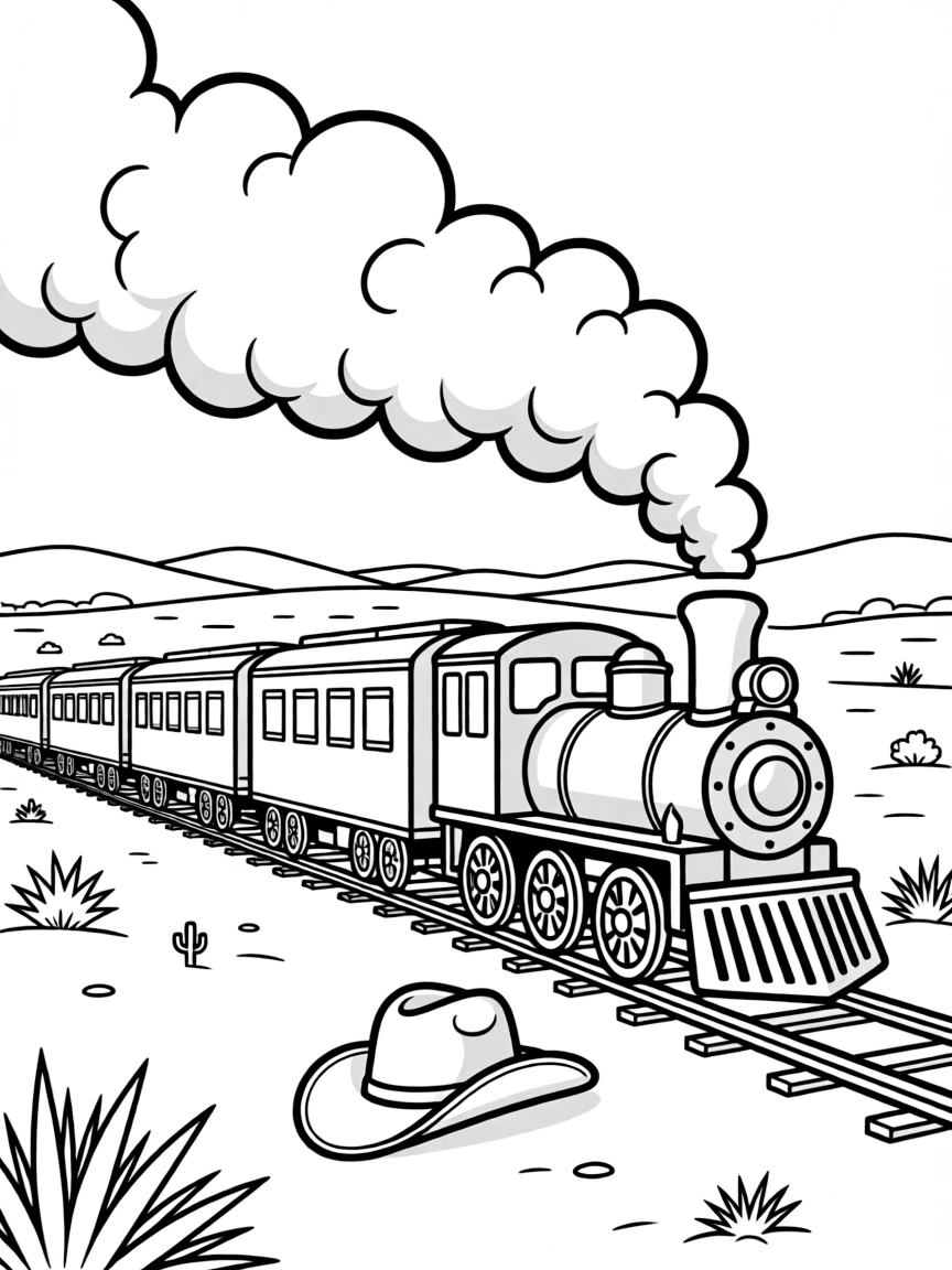 (Texas) A train passing through the Texas plains