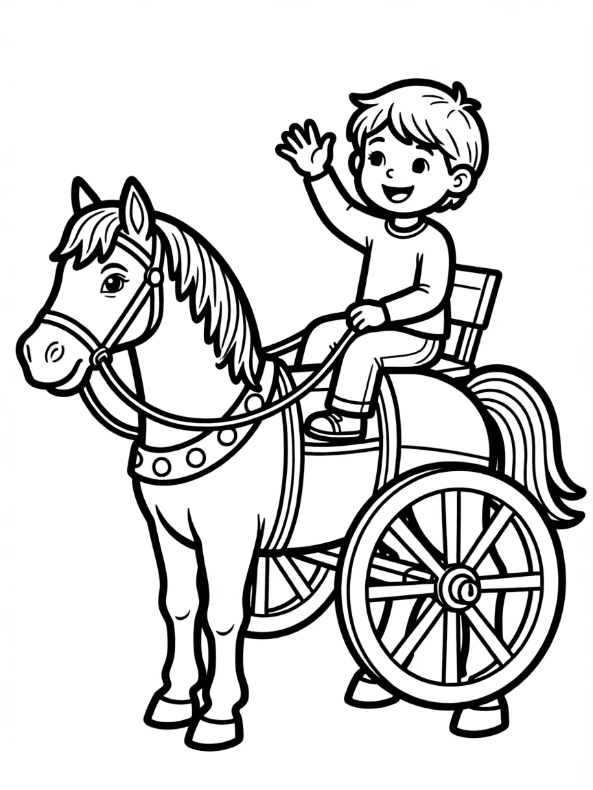 (Texas) A child waving from a horse-drawn wagon