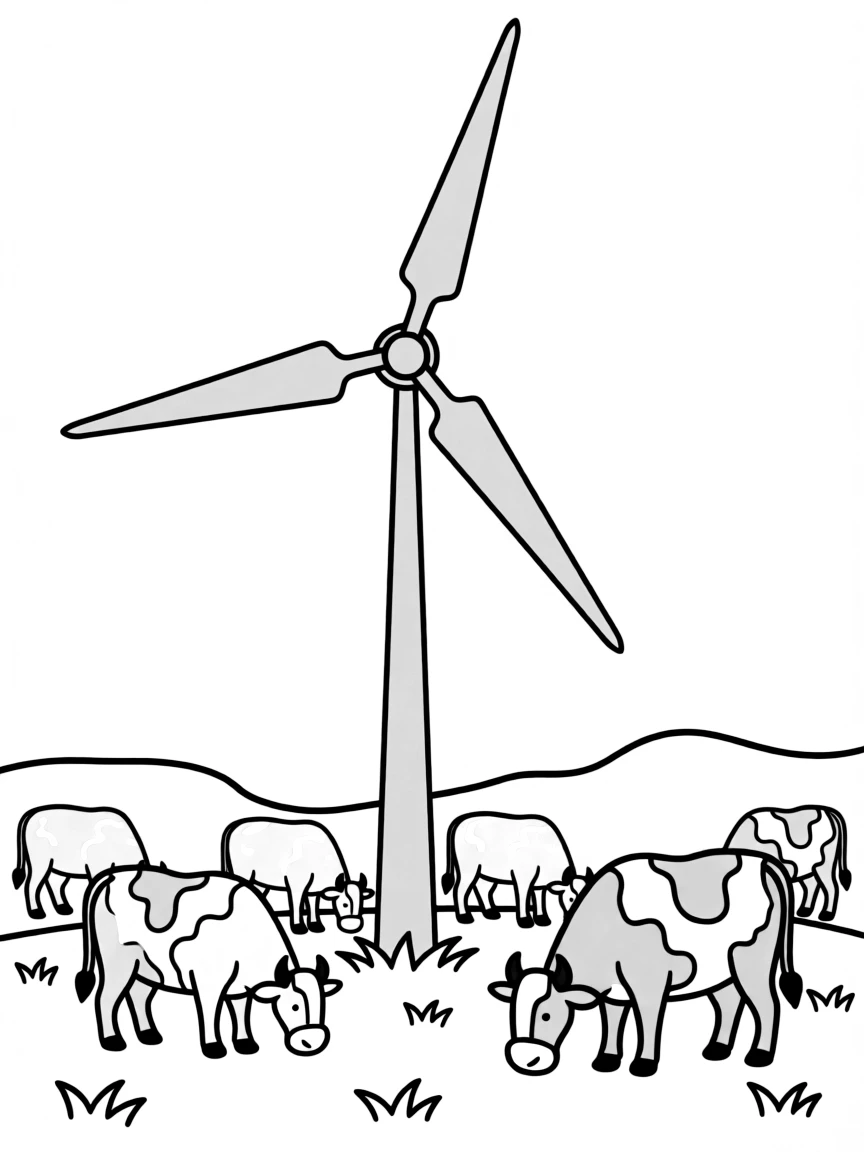 (Texas) A wind turbine with cows nearby