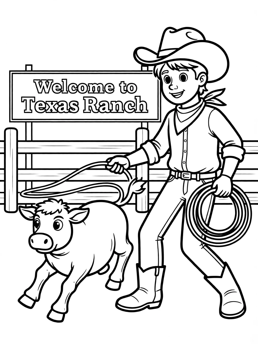 (Texas) A cowboy lassoing a calf