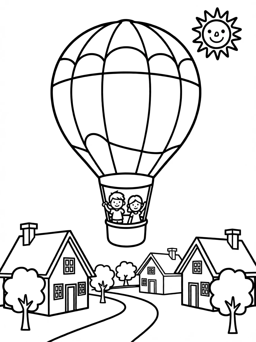 (Texas) A hot air balloon over a small town