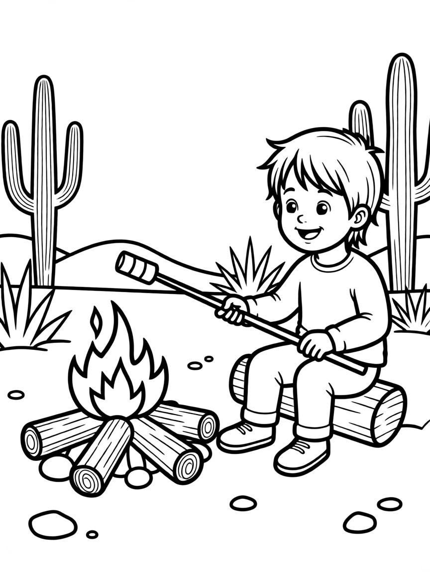 (Texas) A child roasting marshmallows at a Texas campfire
