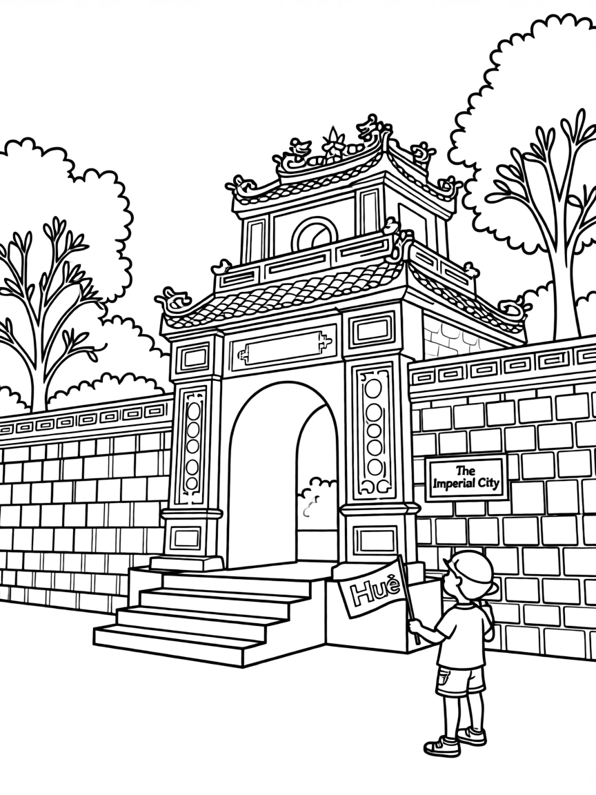 (Vietnam) The Imperial City in Huế with its ornate gate and ancient walls.