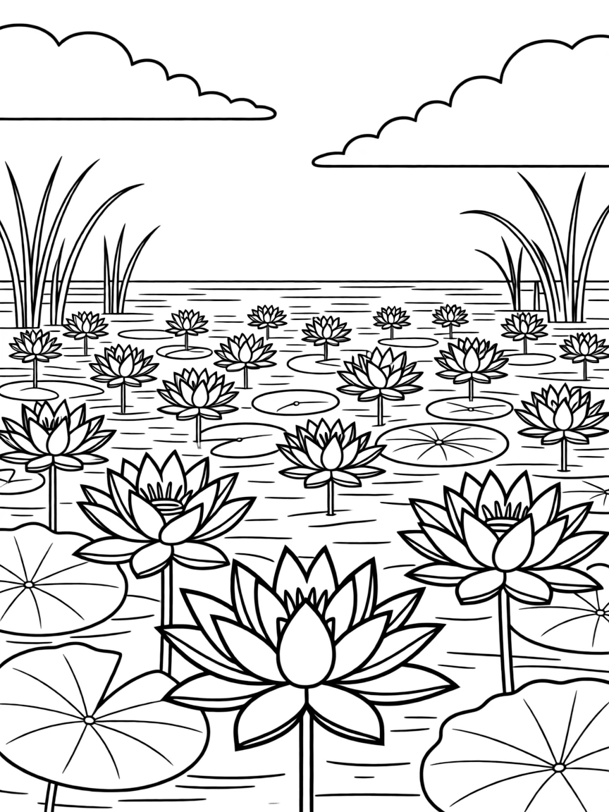 (Vietnam) A pond full of pink lotus flowers (Vietnam’s national flower) blooming under the sun.