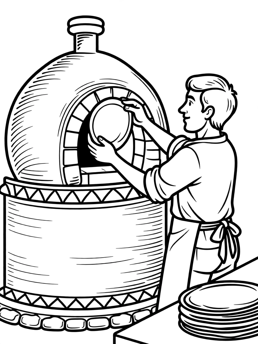 (Saudi Arabia) A baker sticking flat bread dough onto the hot walls of a clay oven to bake khubz.