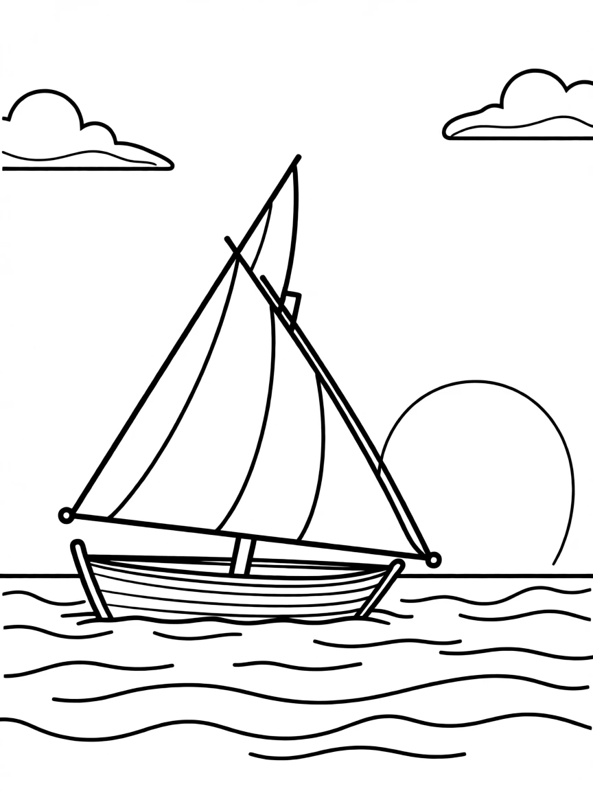 (Saudi Arabia) A sailing dhow boat with its triangle sail catching the wind on the Red Sea at sunset.