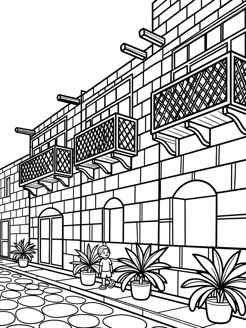 (Saudi Arabia) The old coral-stone houses of Jeddah’s Al-Balad with wooden lattice balconies on the upper floors.