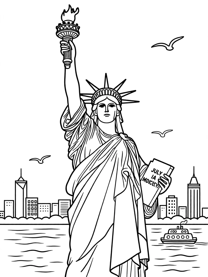 (United States) The Statue of Liberty holding her torch high over New York Harbor