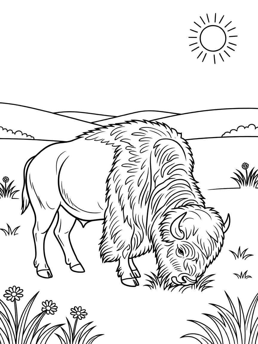(United States) A bison (buffalo) grazing on the open prairie