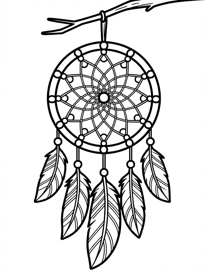 (United States) A dreamcatcher hanging with feathers and beads