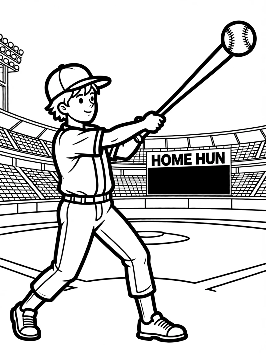 (United States) A baseball player hitting a home run in a stadium