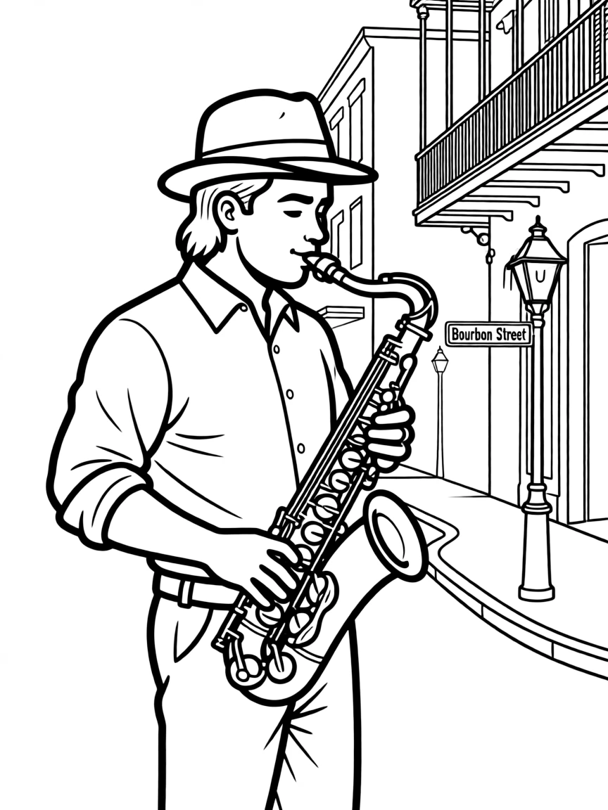 (United States) A jazz musician playing saxophone on a New Orleans street