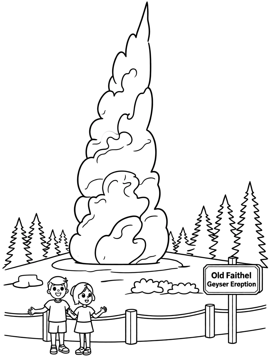 (United States) Old Faithful geyser erupting at Yellowstone National Park