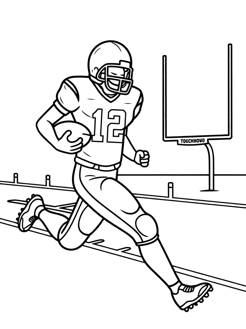 (United States) A football player running to score a touchdown