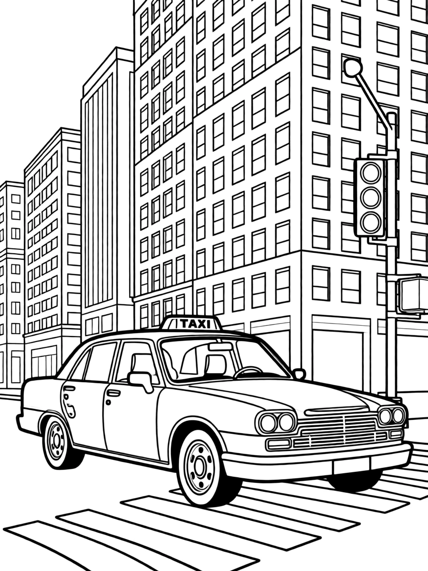 (United States) A New York City yellow taxi cab driving by skyscrapers