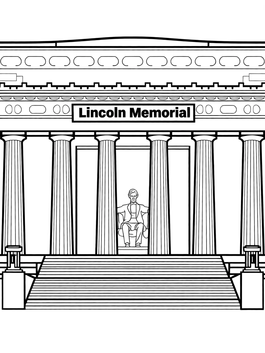 (United States) The Lincoln Memorial with the statue of Abraham Lincoln seated