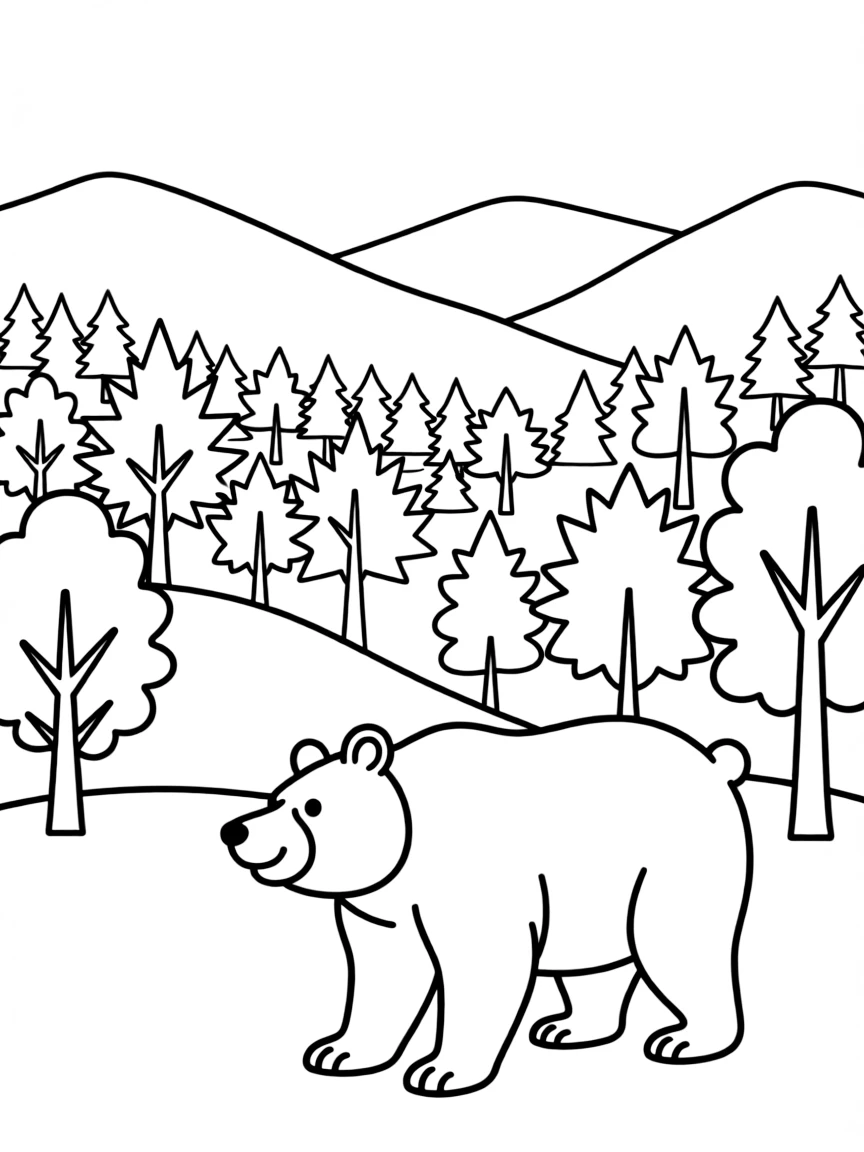 (United States) Autumn trees covering the Appalachian Mountains with a black bear nearby