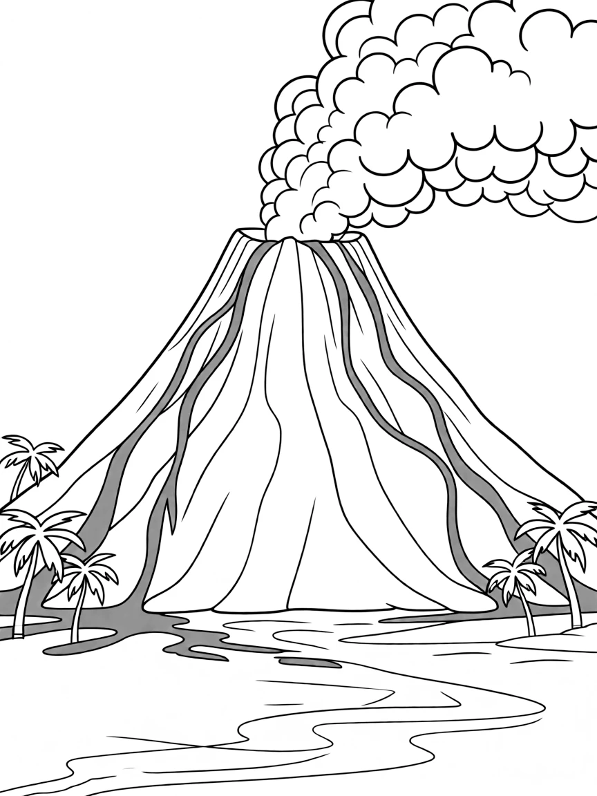 (United States) A volcano erupting in Hawaii with red lava flowing