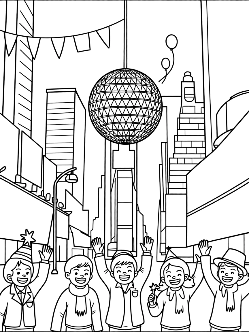 (United States) People celebrating New Year’s Eve in Times Square as the big ball drops
