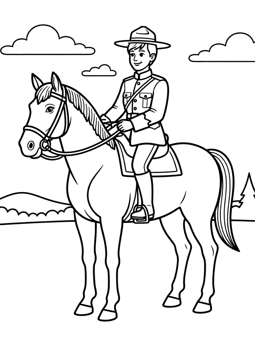 (Canada) A Royal Canadian Mounted Police officer (Mountie) on horseback in red uniform