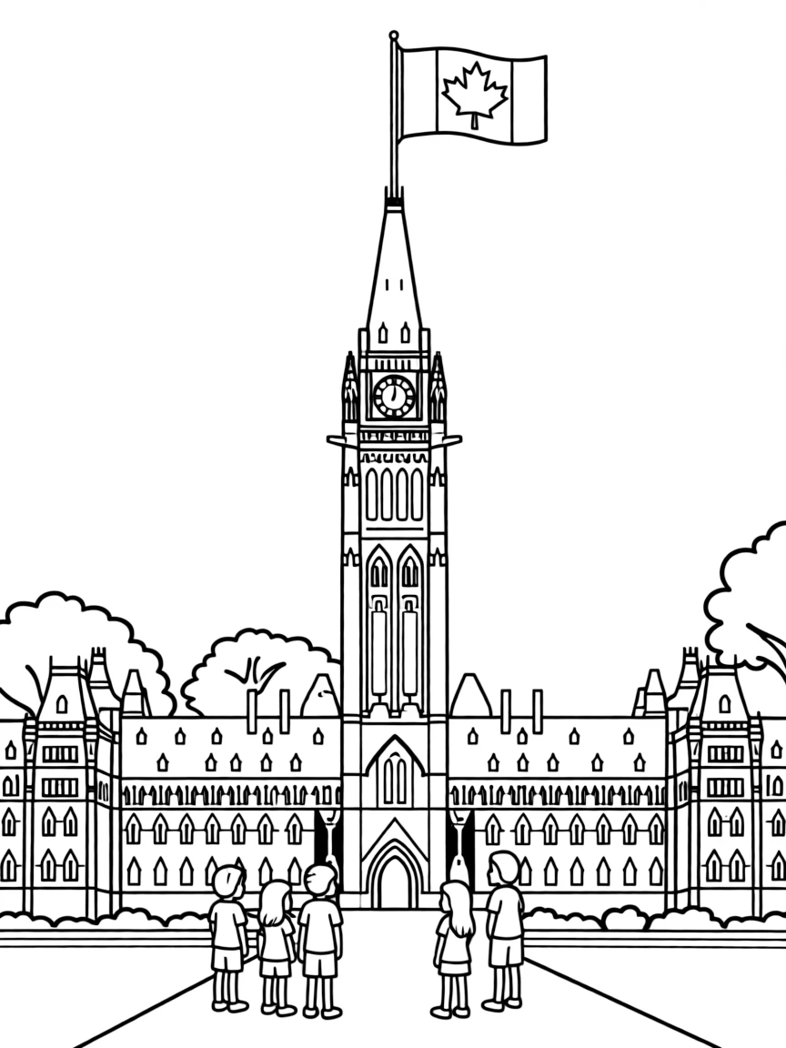 (Canada) The Parliament building in Ottawa with the Canadian flag flying