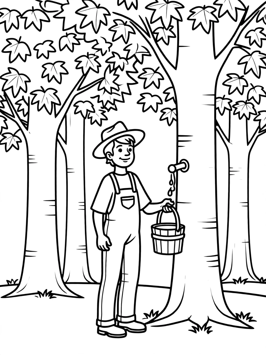 (Canada) A farmer tapping trees in a sugar maple grove